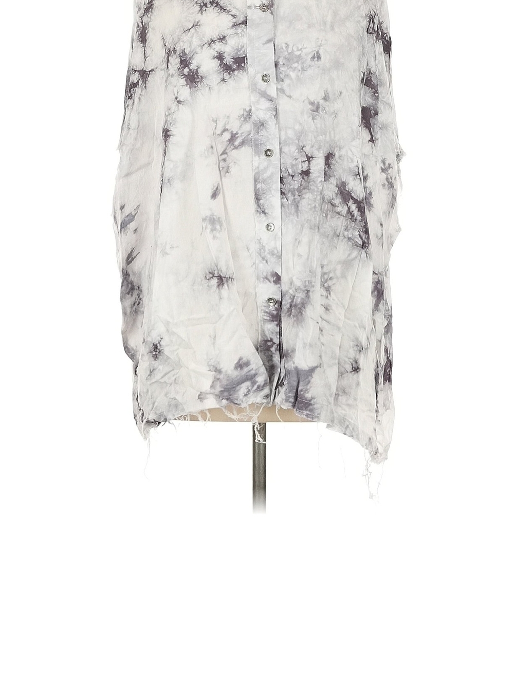 Women's Oversized Frayed Edge Tie-Dye Button-Front Skirt - White/Black